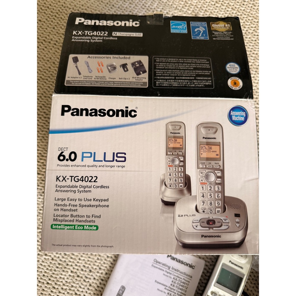 Panasonic KX-TG4022 DECT 6.0 Plus Cordless Phone Answering System Champagne Gold